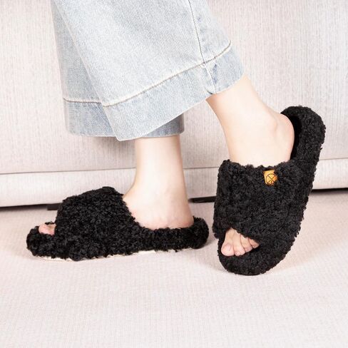 Women's House Slippers Adjustable Indoor Memory Foam Shoes Open Toe Slip On Bedroom Fuzzy Slide in Saudi Arabia
