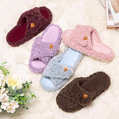 Women's House Slippers Adjustable Indoor Memory Foam Shoes Open Toe Slip On Bedroom Fuzzy Slide in Saudi Arabia