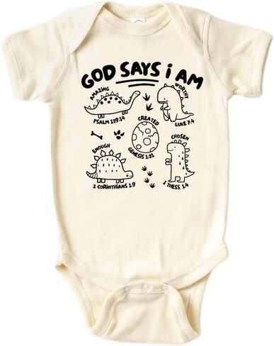God Says I am Dinosaurs Cute Baby Bodysuit, Kids & Toddler T-Shirt - Funny Outfit for Girls Boys Baby Shower Foodie Tee in Saudi Arabia