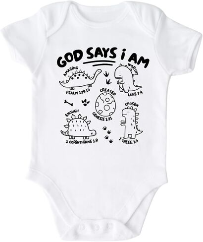 God Says I am Dinosaurs Cute Baby Bodysuit, Kids & Toddler T-Shirt - Funny Outfit for Girls Boys Baby Shower Foodie Tee in Saudi Arabia