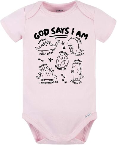 God Says I am Dinosaurs Cute Baby Bodysuit, Kids & Toddler T-Shirt - Funny Outfit for Girls Boys Baby Shower Foodie Tee in Saudi Arabia
