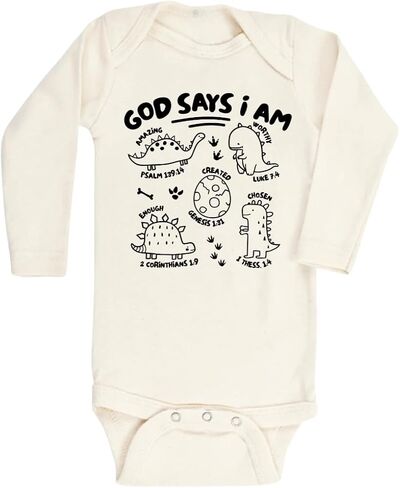 God Says I am Dinosaurs Cute Baby Bodysuit, Kids & Toddler T-Shirt - Funny Outfit for Girls Boys Baby Shower Foodie Tee in Saudi Arabia