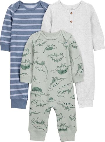 Simple Joys by Carter's Boy 3-pack Jumpsuits, Dino Blue Stripe, 0-3M in Saudi Arabia