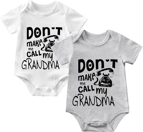 بدلة Don't Make Me Call My Grandma Baby Boy Girl Onesie مضحكة للجنسين، ملابس رومبير لطيفة من عمر 0 ​​إلى 12 شهرًا (عبوة من قطعتين) in Kuwait
