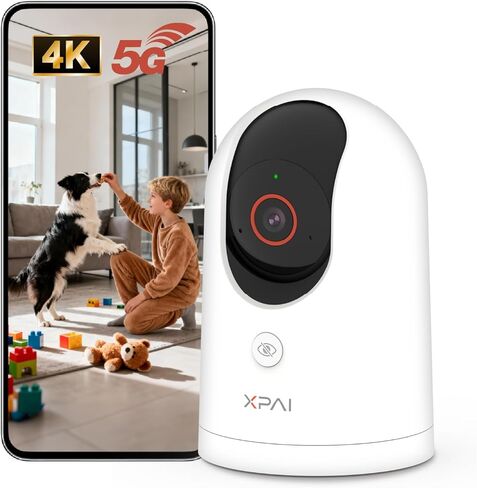 كاميرا أمان 4K، الأولى في الصناعة مع مساحة تخزين مدمجة بدون رسوم شهرية، كاميرا داخلية لاسلكية، كاميرا للأطفال/الحيوانات الأليفة/الكلاب مع تطبيق الهاتف، كاميرا داخلية لاسلكية قابلة للإمالة بزاوية 360 درجة، اكتشاف البكاء، صوت ثنائي الاتجاه in Kuwait