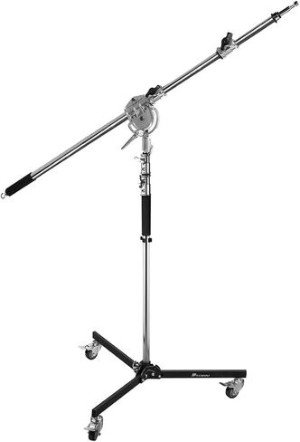 Flashpoint Folding Wheeled Base Stand 9' with 86" Telescopic Boom Arm (Chrome) in Saudi Arabia
