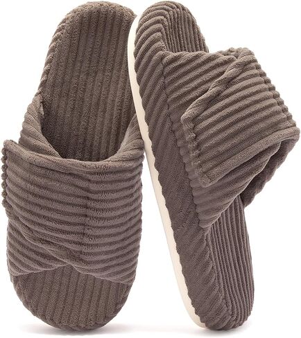 House Slippers for Women Adjustable Indoor Open Toe Memory Foam Corduroy Non-slip Bedroom Shoes in Saudi Arabia