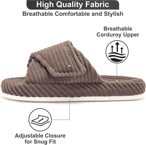 House Slippers for Women Adjustable Indoor Open Toe Memory Foam Corduroy Non-slip Bedroom Shoes in Saudi Arabia