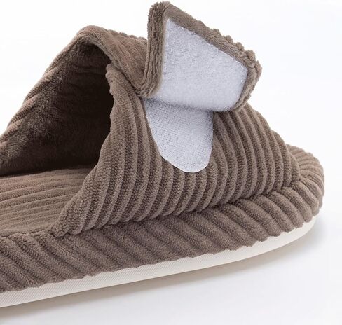 House Slippers for Women Adjustable Indoor Open Toe Memory Foam Corduroy Non-slip Bedroom Shoes in Saudi Arabia