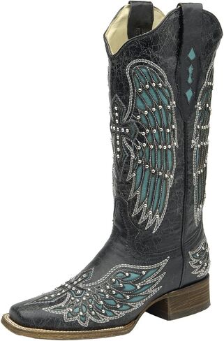 Corral Women's Turquoise Wing Inlay and Crystal Studded Cross Embroidered Square Toe Cowgirl Boots A1142 (7 B(M) US) in Saudi Arabia