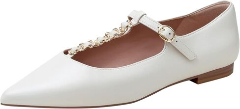 Linea Paolo - Corinne - Womens Gold Buckle T-Strap Nappa Leather Skimmer Flats in Saudi Arabia