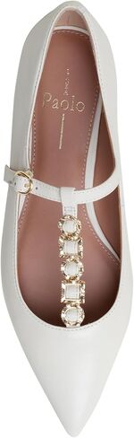 Linea Paolo - Corinne - Womens Gold Buckle T-Strap Nappa Leather Skimmer Flats in Saudi Arabia