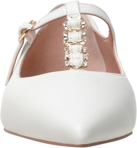 Linea Paolo - Corinne - Womens Gold Buckle T-Strap Nappa Leather Skimmer Flats in Saudi Arabia