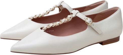 Linea Paolo - Corinne - Womens Gold Buckle T-Strap Nappa Leather Skimmer Flats in Saudi Arabia