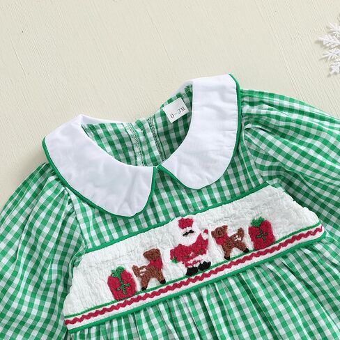 Thorn Tree Newborn Baby Boy Outfit Dinosaur Embroidery Plaid Long Sleeve Romper Fall Infant Smocked Clothes in Saudi Arabia