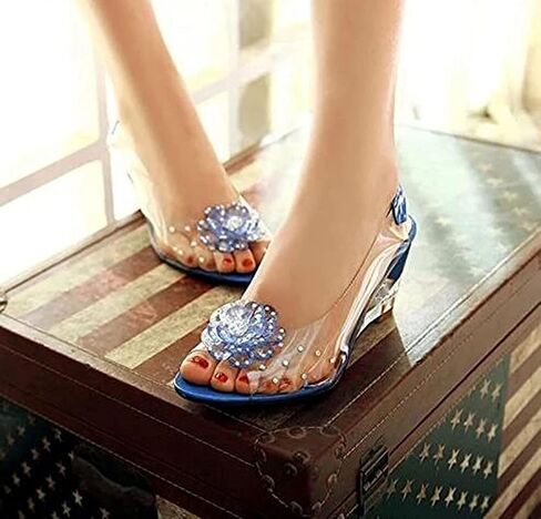 Tophacker Women's Clear Sandals See-Through Rhinestone Wedge Heel Sandals Studded Flower Design Transparent Sandals Lady's Casual Shoes Open Peep Toe Bohemia Dress Shoes in Saudi Arabia