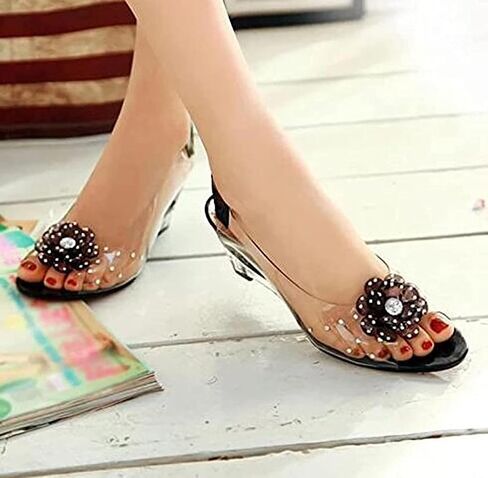Tophacker Women's Clear Sandals See-Through Rhinestone Wedge Heel Sandals Studded Flower Design Transparent Sandals Lady's Casual Shoes Open Peep Toe Bohemia Dress Shoes in Saudi Arabia