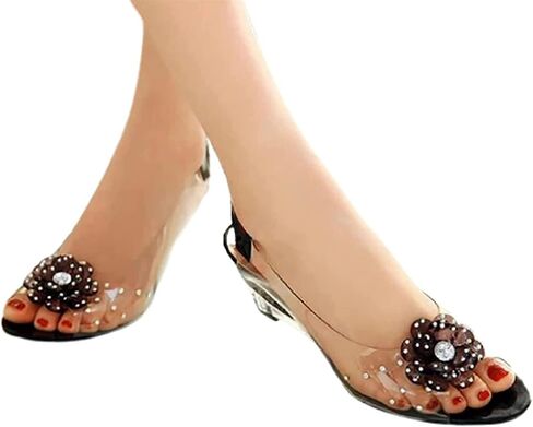 Tophacker Women's Clear Sandals See-Through Rhinestone Wedge Heel Sandals Studded Flower Design Transparent Sandals Lady's Casual Shoes Open Peep Toe Bohemia Dress Shoes in Saudi Arabia