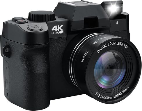48MP Digital Camera, Black, 4K Video, 3-Inch LED Display, 16X Optical Zoom, Auto Focus, 180° Flip Screen, Vlogging Camera with 32GB SD Card, 2 Batteries in Saudi Arabia