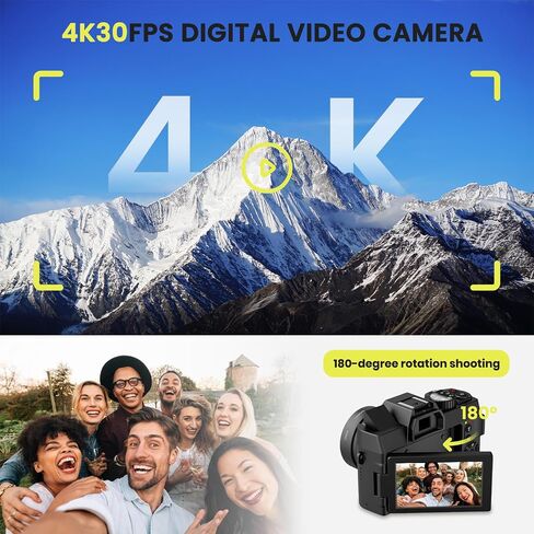 48MP Digital Camera, Black, 4K Video, 3-Inch LED Display, 16X Optical Zoom, Auto Focus, 180° Flip Screen, Vlogging Camera with 32GB SD Card, 2 Batteries in Saudi Arabia
