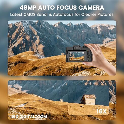 48MP Digital Camera, Black, 4K Video, 3-Inch LED Display, 16X Optical Zoom, Auto Focus, 180° Flip Screen, Vlogging Camera with 32GB SD Card, 2 Batteries in Saudi Arabia