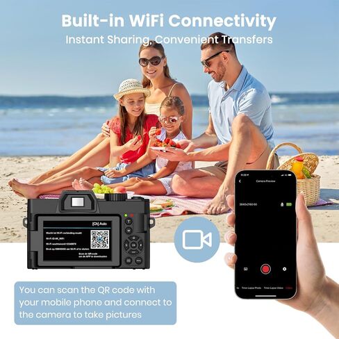48MP Digital Camera, Black, 4K Video, 3-Inch LED Display, 16X Optical Zoom, Auto Focus, 180° Flip Screen, Vlogging Camera with 32GB SD Card, 2 Batteries in Saudi Arabia