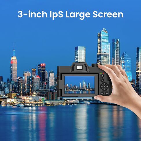 48MP Digital Camera, Black, 4K Video, 3-Inch LED Display, 16X Optical Zoom, Auto Focus, 180° Flip Screen, Vlogging Camera with 32GB SD Card, 2 Batteries in Saudi Arabia