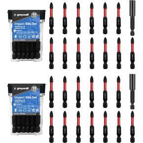 مجموعة لقم مفك فيليبس إمباكت، لقم مفك براغي مقاومة للانزلاق 32 قطعة، ساق سداسية مقاس 2 بوصة 1/4 بوصة، مجموعة لقم مفك براغي S2 فولاذية PH2 مع حامل لقمة مفك الصدمات وحقيبة تخزين in Kuwait