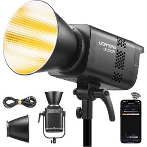 مصباح LED ثنائي اللون من Godox LE300Bi، ضوء GODOX بقدرة 320 وات، جسم معدني بالكامل، CRI/TLCI98+، CCT 2800K-6500K/11 تأثيرات FX/حامل Bowens/مروحة هادئة، تطبيق/DMX/NFC/CRMX للتحكم في الفيديو والبث والاستوديو in Kuwait