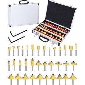 100 Pieces Router Bit Set, Router Bits 1/4 Inch Shank with Aluminum Storage Case Tungsten Carbide Router Bits Kit for Professional Woodworking in Saudi Arabia