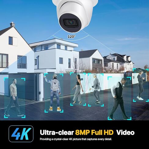 DahuaSecurity 4K 8MP PoE IP Camera, Outdoor Surveillance Dome Camera with Human Vehicle Detection, Home Camera IR Wired Cam with 98ft Night Vision IK10/IP67 (Dome-FB-8MP-a) in Kuwait