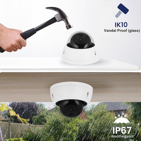 DahuaSecurity 4K 8MP PoE IP Camera, Outdoor Surveillance Dome Camera with Human Vehicle Detection, Home Camera IR Wired Cam with 98ft Night Vision IK10/IP67 (Dome-FB-8MP-a) in Kuwait
