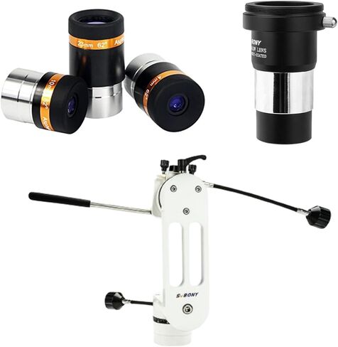 SVBONY 62 Degrees Telescope Eyepieces 4mm 10mm 23mm and 2X Barlow Wide Angle Aspheric Telescope Eyepiece Set Bundle with SV225 Alt-Azimuth Mount, Adjustable Angle Mount for Astronomical Observation in Saudi Arabia