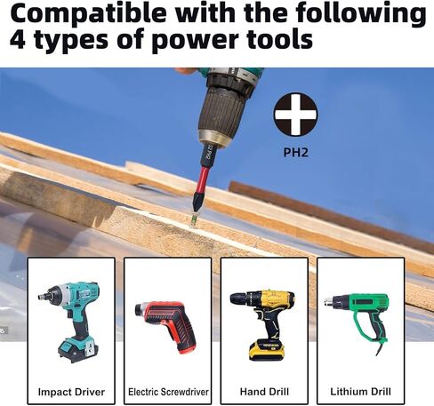 مجموعة لقم مفك فيليبس إمباكت، لقم مفك براغي مقاومة للانزلاق 32 قطعة، ساق سداسية مقاس 2 بوصة 1/4 بوصة، مجموعة لقم مفك براغي S2 فولاذية PH2 مع حامل لقمة مفك الصدمات وحقيبة تخزين in Kuwait