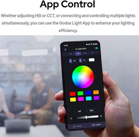 مصباح فيديو Godox ML100R RGB LED مع تحكم بالبلوتوث، 1800K-10000K CCT، ارتفاع 95 CRI/TLCI، 14 وضع FX، طاقة إدخال 110 وات، صغير الحجم وخفيف الوزن لصناعة الأفلام الاحترافية والتصوير الفوتوغرافي ومدونات الفيديو in Saudi Arabia