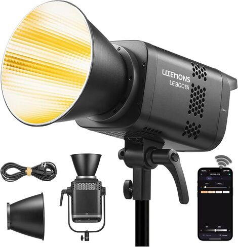 Godox LE300Bi Bi-Color LED Light, 320W GODOX Light All Metal Body,CRI/TLCI98+, CCT 2800K-6500K/11 FX Effects/Bowens Mount/Whisper-Quiet Fan, App/DMX/NFC/CRMX Control, for Video, Streaming & Studio in Saudi Arabia