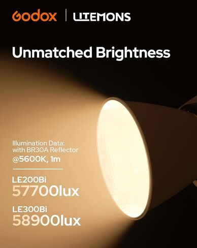 مصباح LED ثنائي اللون من Godox LE300Bi، ضوء GODOX بقدرة 320 وات، جسم معدني بالكامل، CRI/TLCI98+، CCT 2800K-6500K/11 تأثيرات FX/حامل Bowens/مروحة هادئة، تطبيق/DMX/NFC/CRMX للتحكم في الفيديو والبث والاستوديو in Kuwait