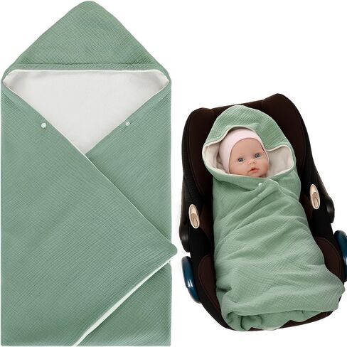 Soft Muslin Cotton Car Seat Blankets for Baby Winter Baby Carseat Swaddle Blanket Car Seat Cover Stroller Bunting Bag with Warm Sherpa Lining for Infant Boys Girls Winter Essential, Sage in Saudi Arabia