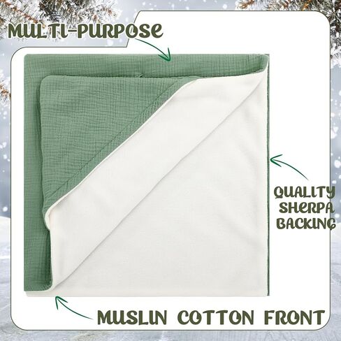 Soft Muslin Cotton Car Seat Blankets for Baby Winter Baby Carseat Swaddle Blanket Car Seat Cover Stroller Bunting Bag with Warm Sherpa Lining for Infant Boys Girls Winter Essential, Sage in Saudi Arabia