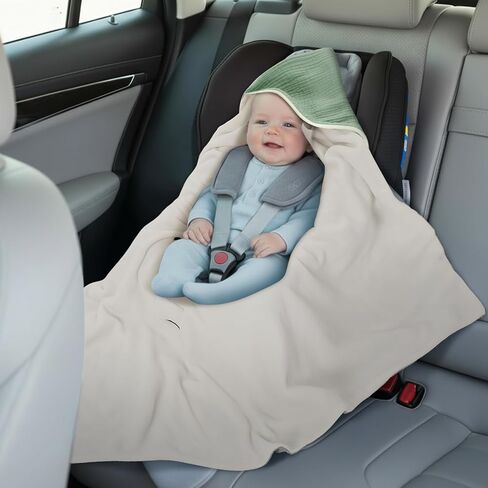 Soft Muslin Cotton Car Seat Blankets for Baby Winter Baby Carseat Swaddle Blanket Car Seat Cover Stroller Bunting Bag with Warm Sherpa Lining for Infant Boys Girls Winter Essential, Sage in Saudi Arabia