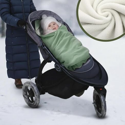 Soft Muslin Cotton Car Seat Blankets for Baby Winter Baby Carseat Swaddle Blanket Car Seat Cover Stroller Bunting Bag with Warm Sherpa Lining for Infant Boys Girls Winter Essential, Sage in Saudi Arabia