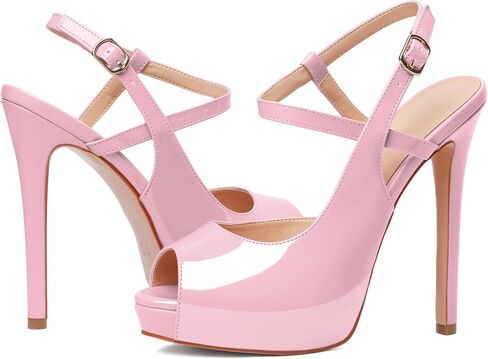 Joseywade المرأة منصة كعب مضخات Slingback زقزقة اصبع القدم صنادل عالية الكعب 5 بوصة كعب ستيليتو أحذية فستان الحفلات in Saudi Arabia