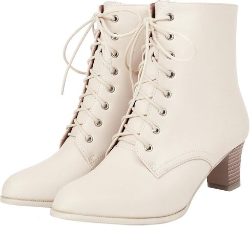 Uniquelly Women Vintage Victorian Boots Kitten Heel Lace Up Ankle Boots 70s Witch Granny Booties Side Zipper Round Toe Victorian Shoes in Saudi Arabia
