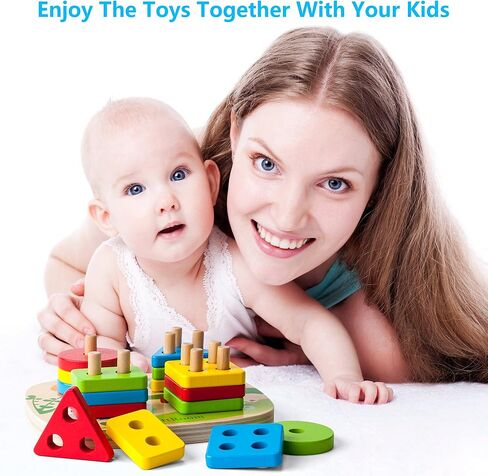 ألعاب الأطفال الصغار لهدايا أعياد الميلاد للأولاد والبنات من عمر 1 2 3 4 5 6 سنوات، مكعبات خشبية تعليمية التراص ألعاب مونتيسوري للأطفال لعبة فرز الأشكال والألغاز in Kuwait