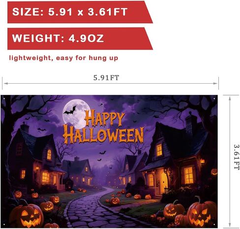 Large Happy Halloween Fabric Banner, Halloween Party Decorations, with Rope, Pumpkins Bats, Orange Fonts for Outdoor or Indoor in Saudi Arabia