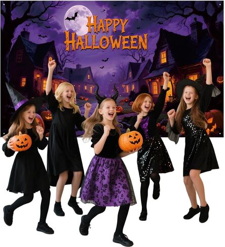 Large Happy Halloween Fabric Banner, Halloween Party Decorations, with Rope, Pumpkins Bats, Orange Fonts for Outdoor or Indoor in Saudi Arabia