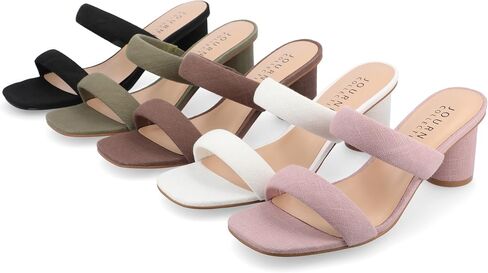 Journee Womens Double Strap Puff Linen Slip On Round Covered Heel Open Square Toe Aniko Comfort Sandals in Saudi Arabia