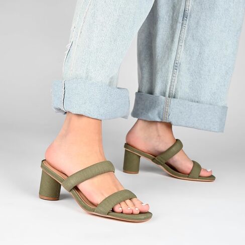 Journee Womens Double Strap Puff Linen Slip On Round Covered Heel Open Square Toe Aniko Comfort Sandals in Saudi Arabia