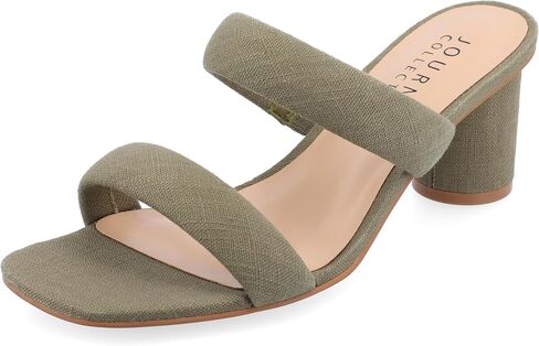 Journee Womens Double Strap Puff Linen Slip On Round Covered Heel Open Square Toe Aniko Comfort Sandals in Saudi Arabia
