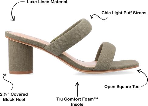Journee Womens Double Strap Puff Linen Slip On Round Covered Heel Open Square Toe Aniko Comfort Sandals in Saudi Arabia